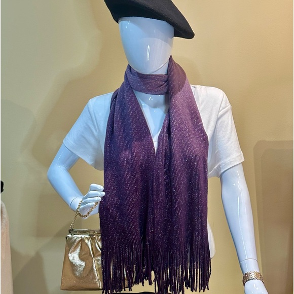 NWOT Extra Long Purple Haze Ombré Acrylic & Silver Metallic Scarf - Picture 2 of 11